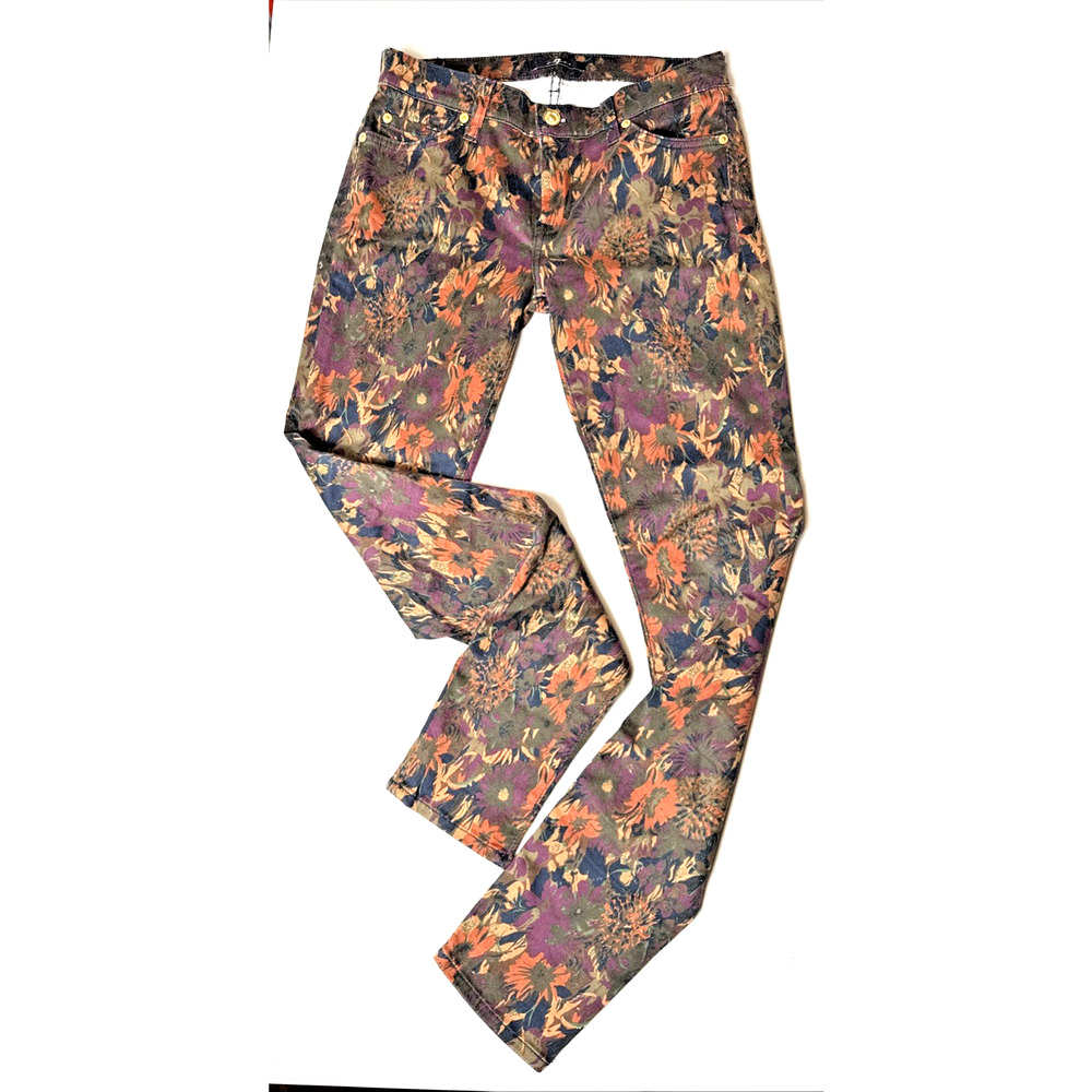 7 For All Mankind Skinny Jeans Size 27 Floral Print Fall Earthy Dark Color Denim